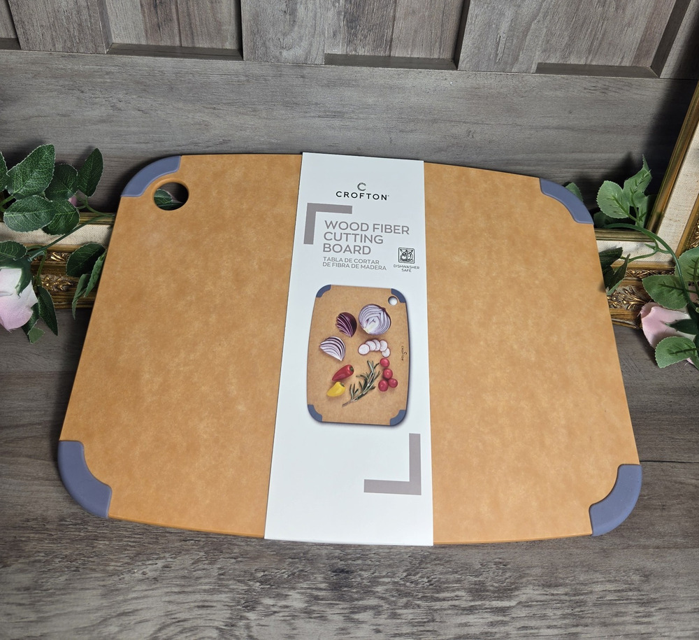 Crofton Wood Fiber Cutting Board Large Non-Slip w/ Handles Rectangle Brown Gray
